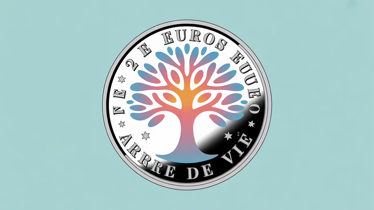 Pièce 2 euros Arbre de Vie sur fond pastel bleu