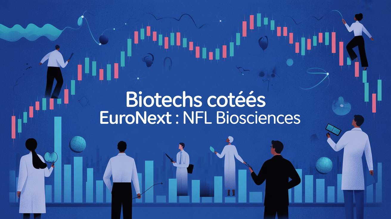 illustration stylisée biotechs cotées euronext nfl biosciences bourse courbes