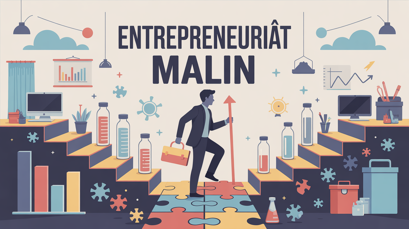 entrepreneur sur chemin puzzle symboles croissance