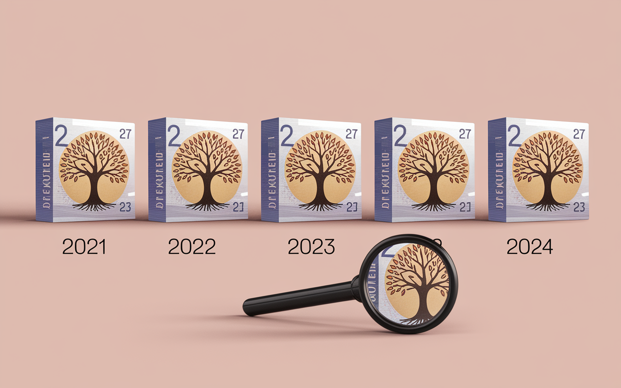Alignement pièces 2 euros Arbre de Vie années 2021 à 2024