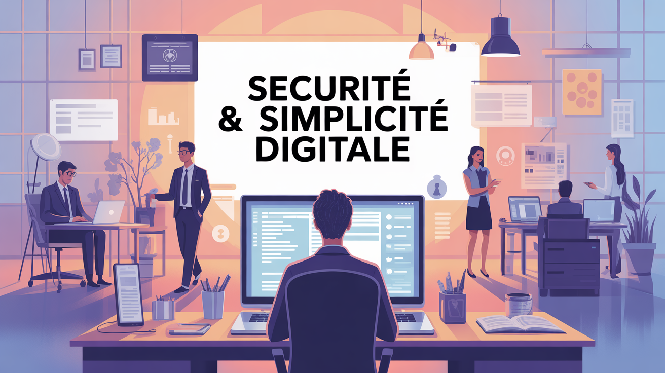Tableau de bord digital Jedelcare sur bureau moderne, sécurité et simplicité digitale