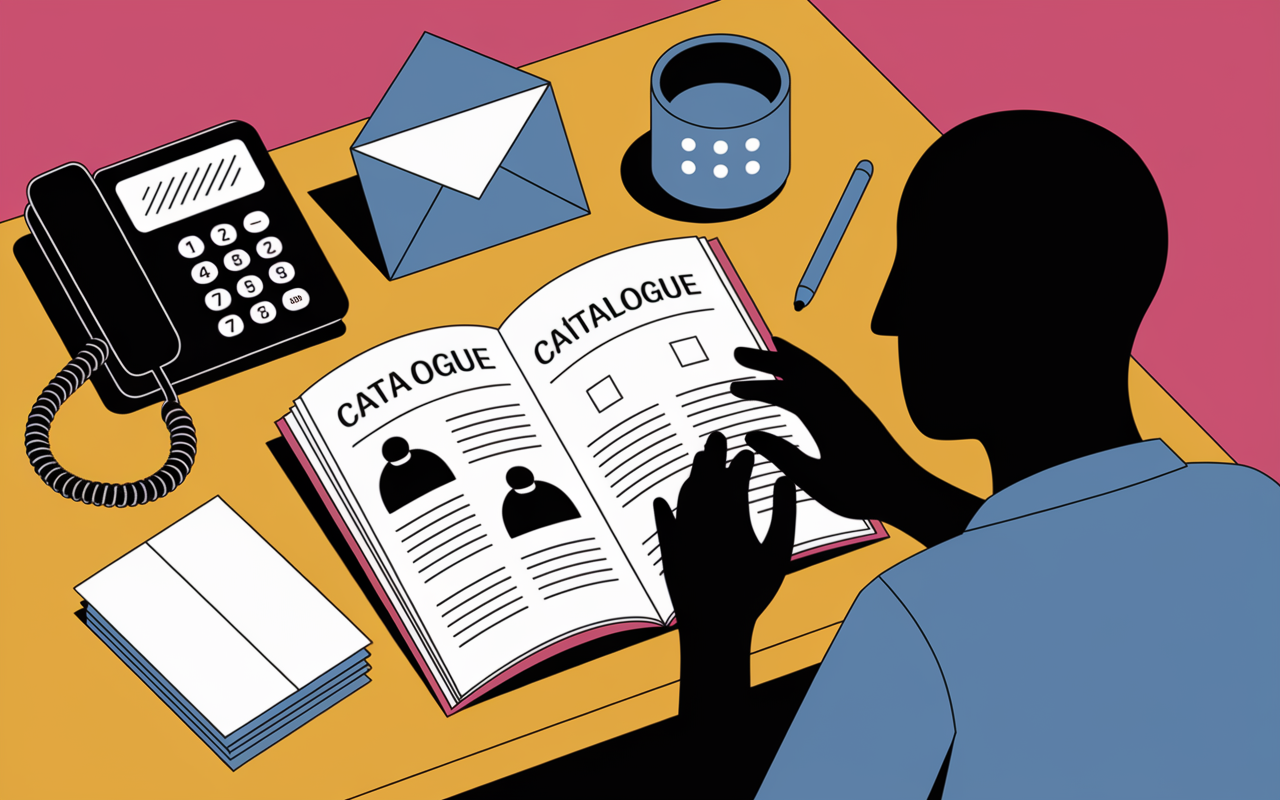 Client consultant catalogue VPC avec telephone et enveloppe
