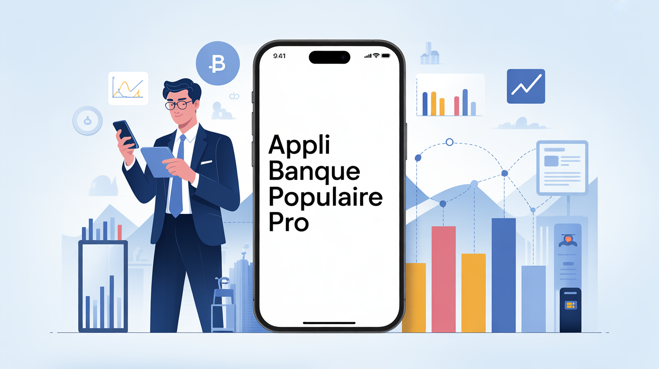 Illustration entrepreneur mobile gestion Appli Banque Populaire Pro