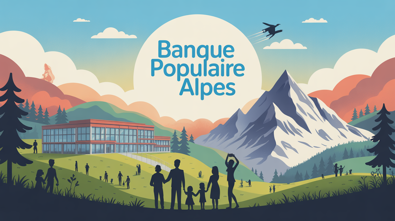 Illustration agence Banque Populaire Alpes devant montagnes