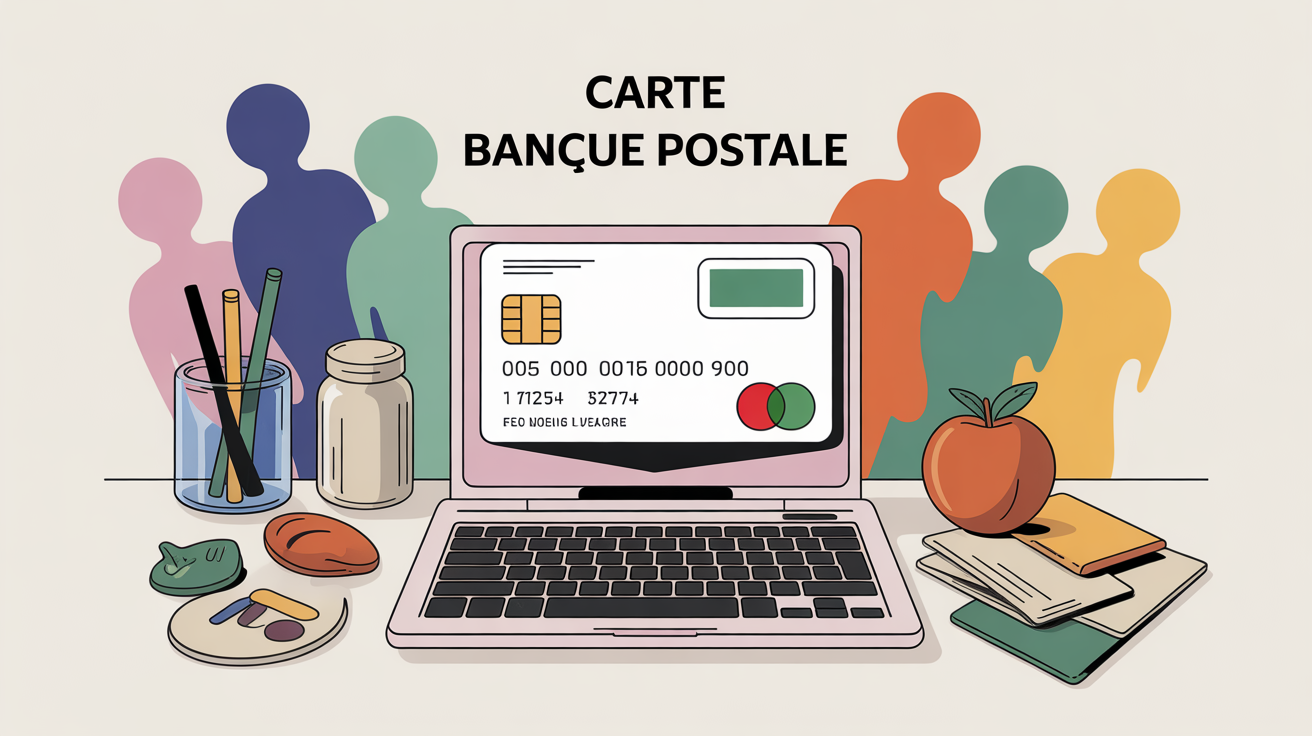 Carte Banque Postale moderne sur clavier SEO