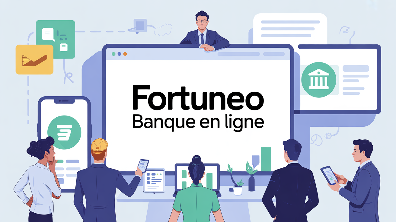 Entrepreneurs explorent Fortuneo banque en ligne sur smartphone