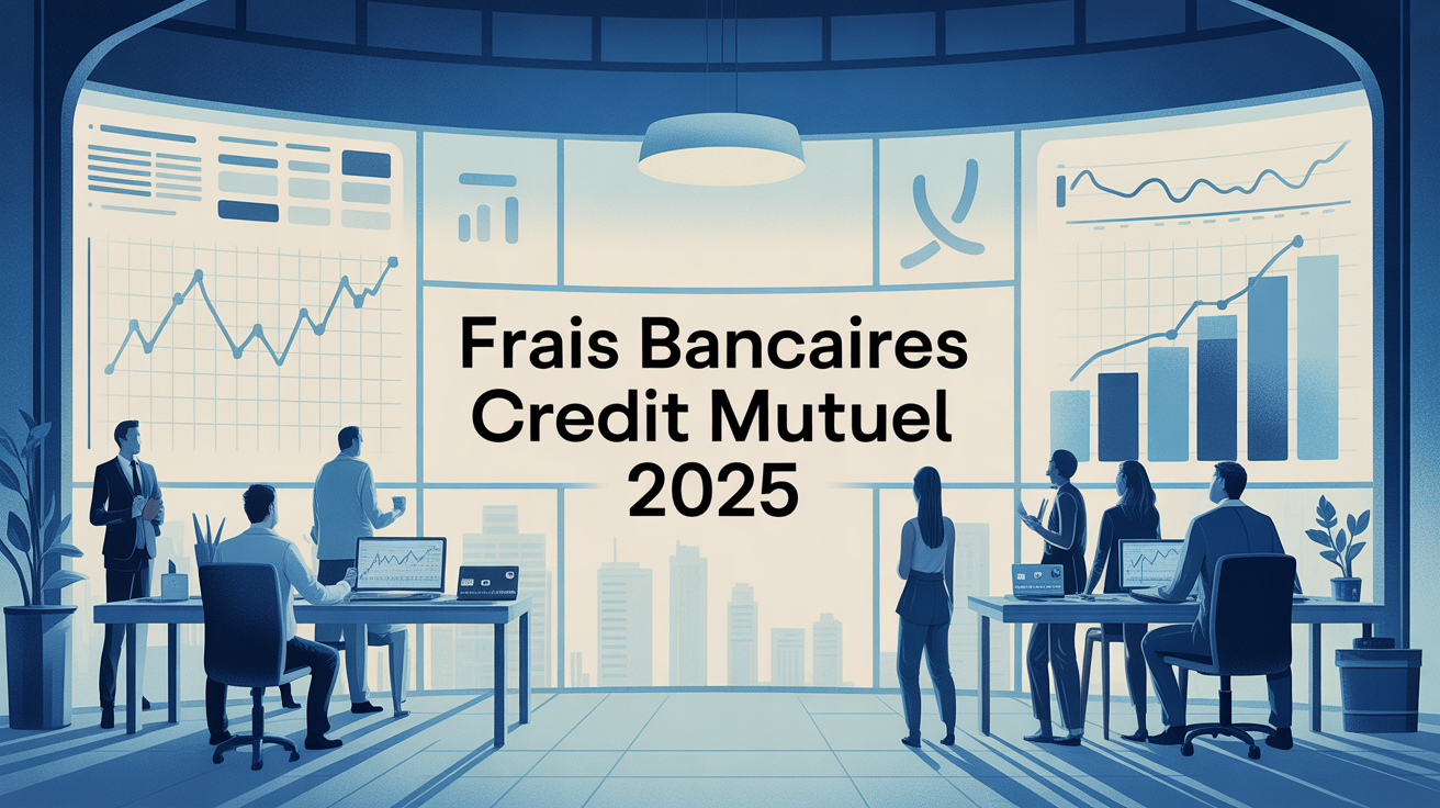 Illustration bureau moderne frais bancaires Credit Mutuel 2025