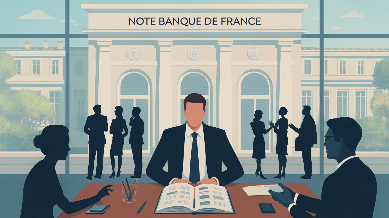 Entreprise devant Banque de France avec dossier financier et credit