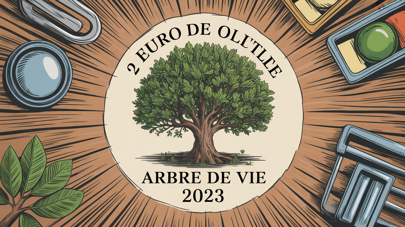 gros plan piece 2 euros Arbre de Vie 2023 sur bois