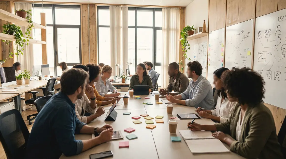 Personnes collaborant dans un bureau moderne, symbole de culture d'entreprise innovante