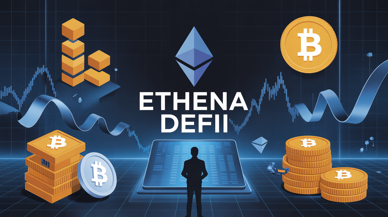 Interface DeFi avancée Ethena sur fond sombre