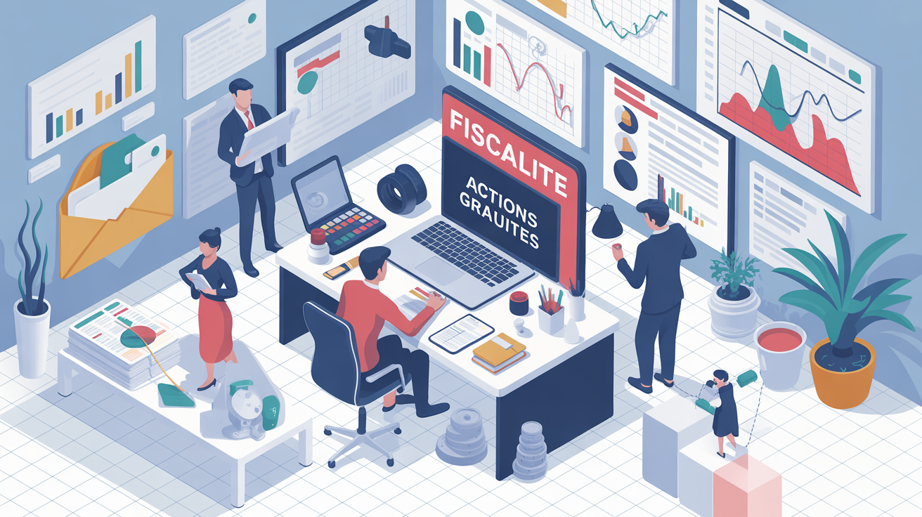 illustration fiscale actions gratuites bureau et personnages