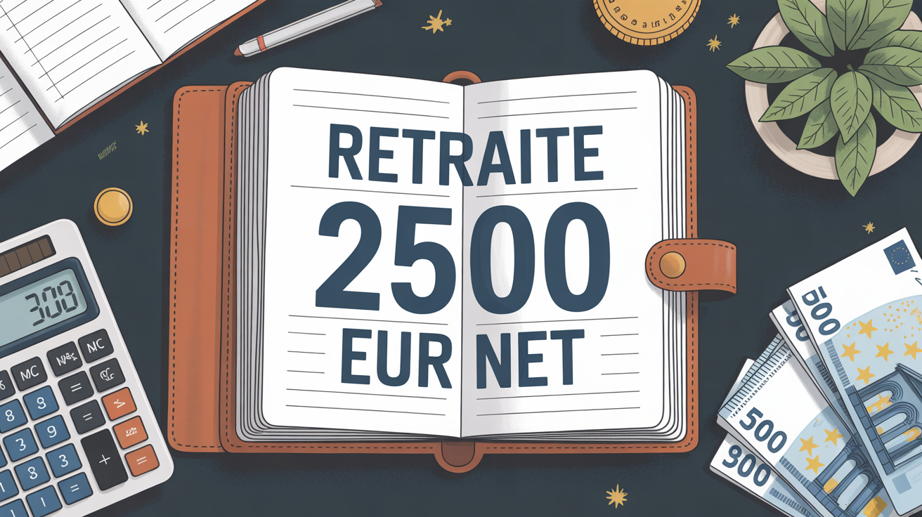 Carnet retraite 2500 euros net sur bureau avec calculatrice