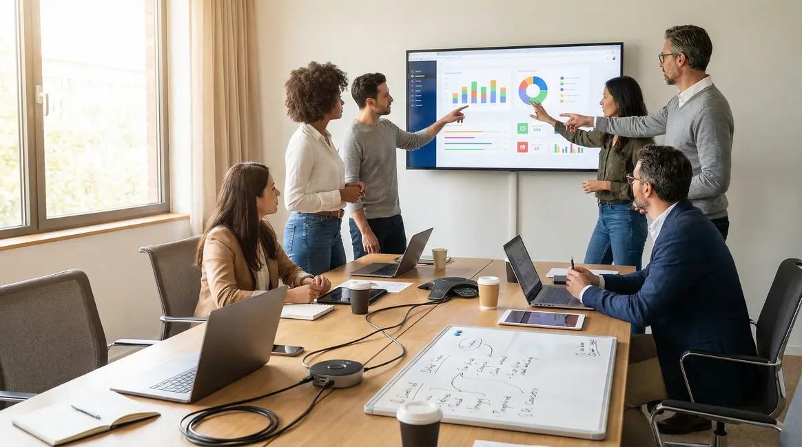 réunion entreprise transformation digitale écran graphique