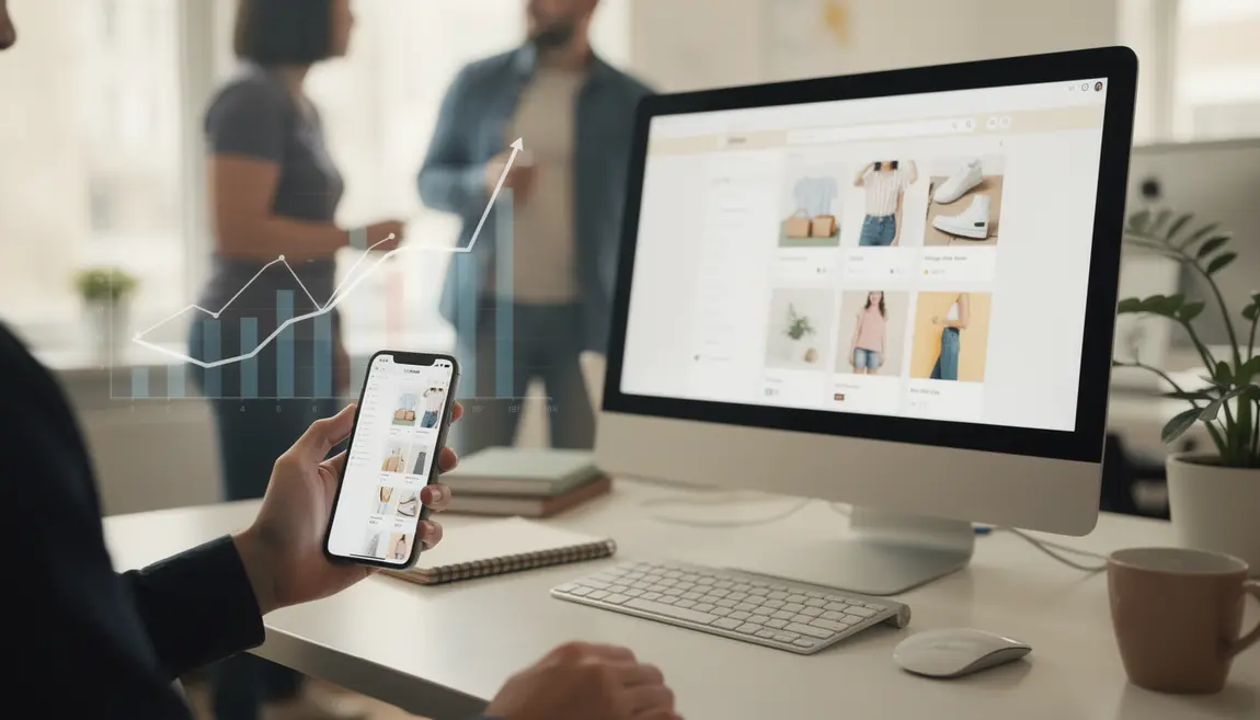 Vue boutique en ligne lean e-commerce sur ordinateur mobile