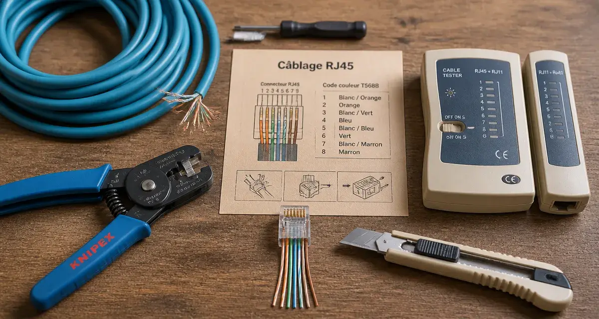 Branchement RJ45 8 fils : norme NF C 15-100 et testeur
