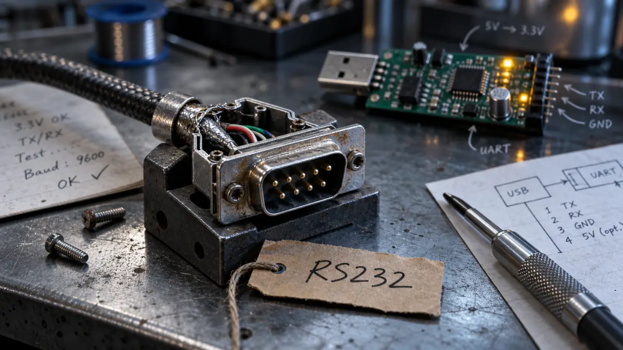 RS232 : connecteur DB9 industriel et câble série blindé